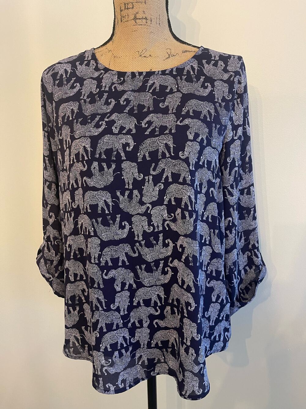 MIX Blue Blouse with Elephants Size Small